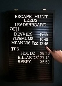 Escape Hunt Leeds leader board. Our Finest Hour